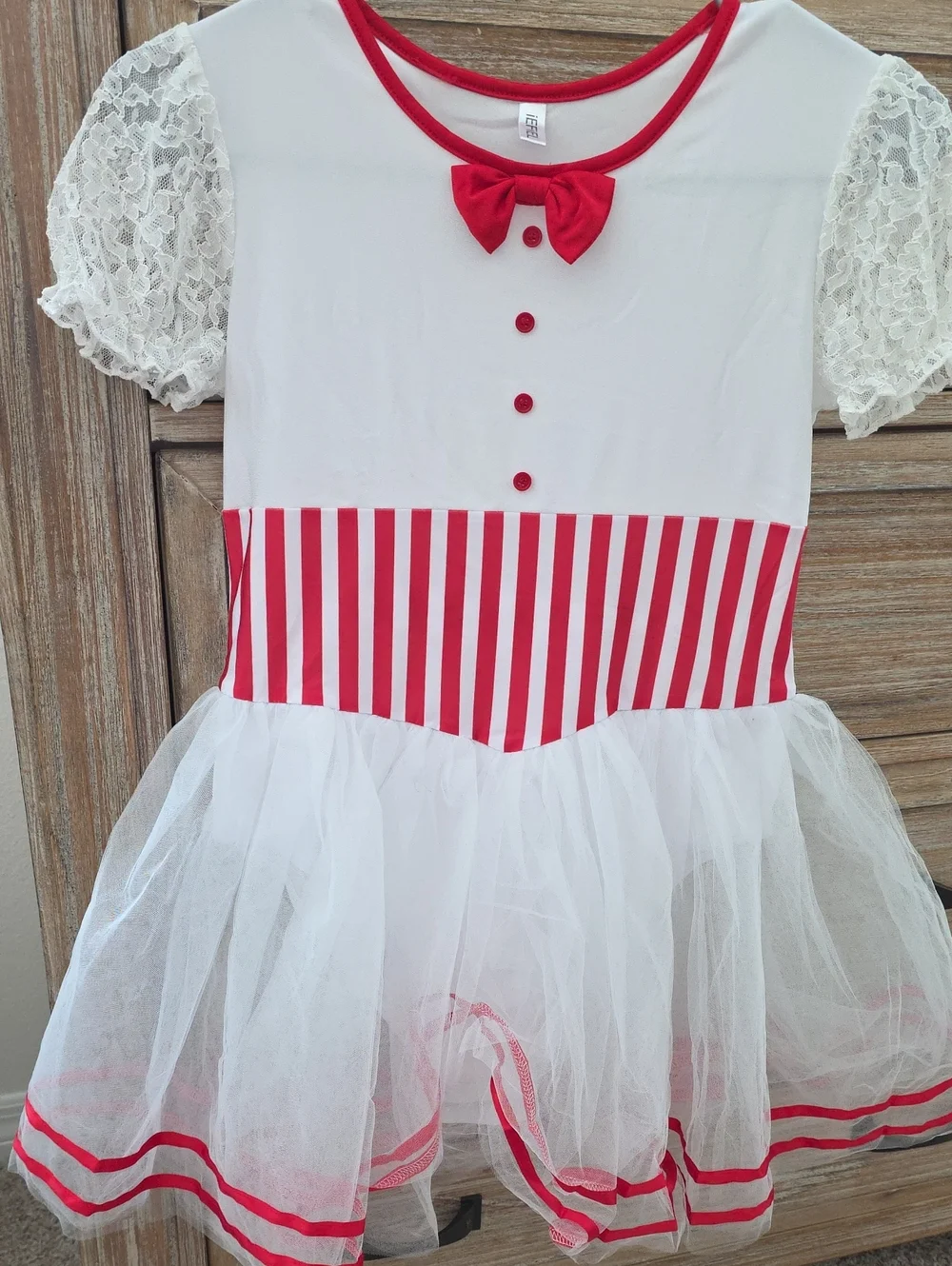 White and Red Striped Kids Dance Costume Dress
